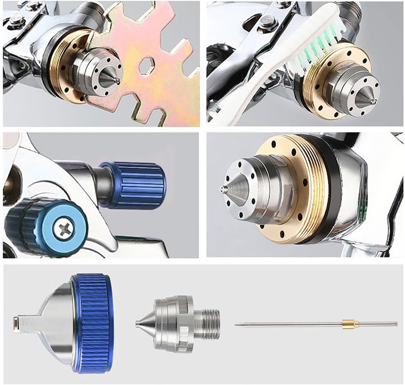 ENDOZER Professional HVLP Spray Gun Set Gravity Feed Air Spray Gun with 1.4,1.7,2.0mm Nozzles, 20 oz, 600cc with Gauge for Auto Paint, Primer, Clear/Top Coat & Touch-Up Blue - Image 5